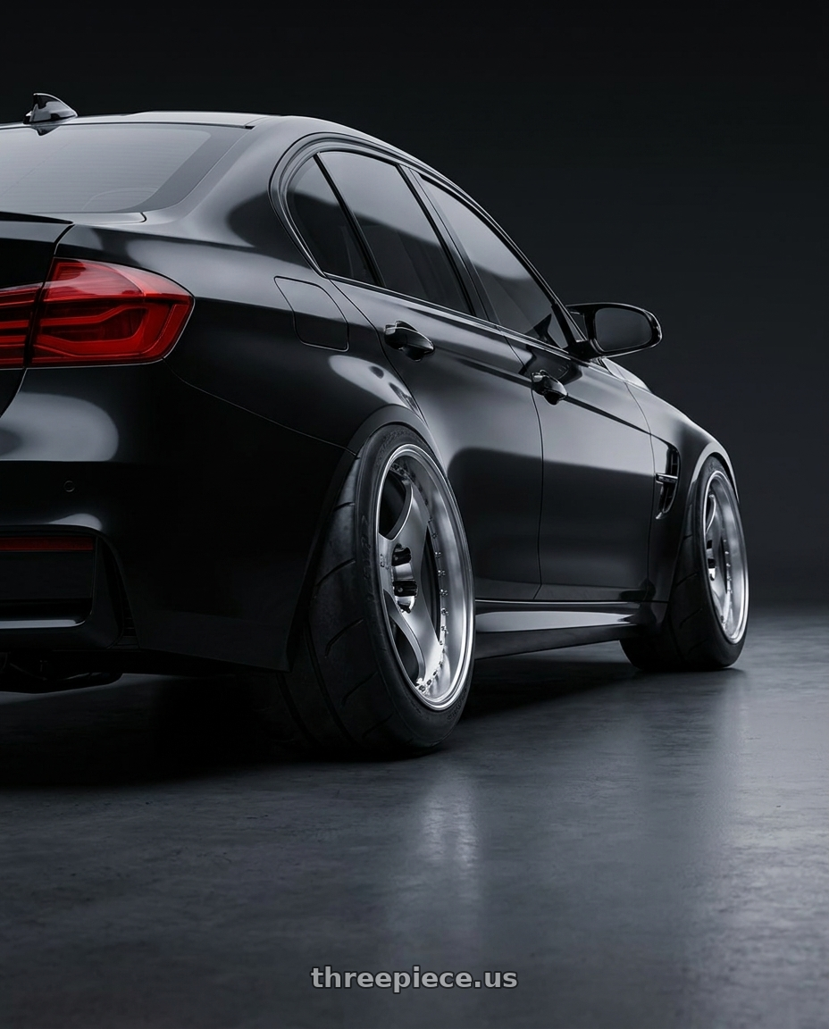 2019 BMW M3 with Advan Racing ONI2 PROGRESSIVE 5x114.3 20x8.5 +33 MACHINING & DIAMOND CUT wheels rear three quarter view excessive tires