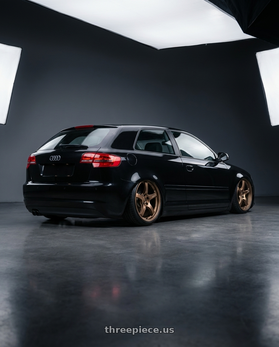 2012 Audi A3 8P with Gram Lights 57CR 5x112 19x10.5+35 Bronze II wheels rear three quarter view slight stretch tires