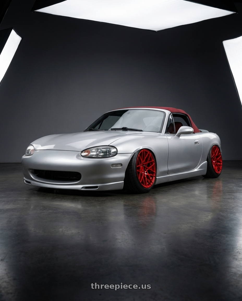 2000 Mazda Miata with Rotiform 1PC R109 BLQ 5X112 18X8.5 +45 CANDY RED wheels