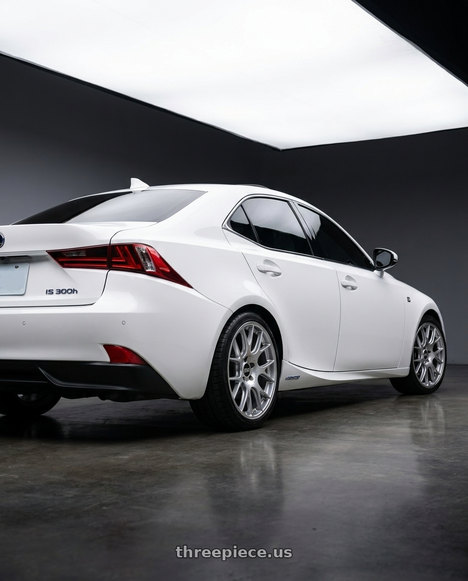 2014 LEXUS IS300h Fsport with BBS CH-R 5x130 19x8.5 +51 Brilliant Silver Polished Rim Protector wheels rear three quarter view square tires