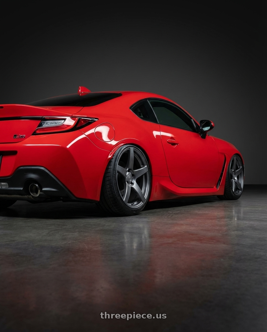 2024 Toyota GR86 with Forgestar CF5 5x114.3 18x10 +42 Gloss Anthracite wheels rear three quarter view slight stretch tires