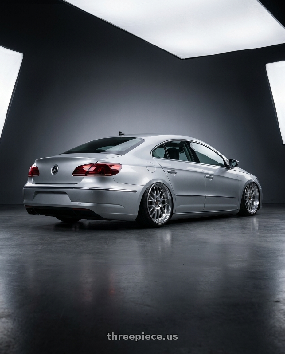 2015 Volkswagen CC with BBS RS-GT 5x112 19x8.5 +32 Diamond Silver Center Diamond Cut Lip wheels rear three quarter view slight stretch tires