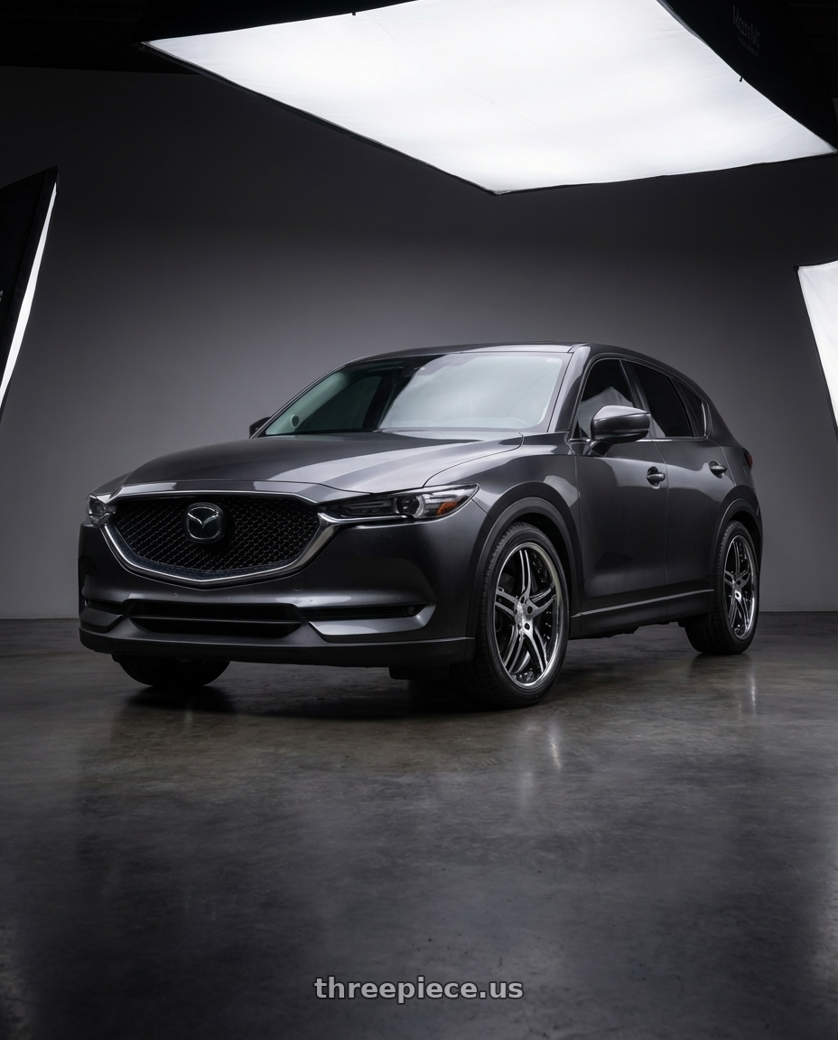 2017 Mazda CX-5 with DURANDAL DD5.2 BLACK POLISHED 5x100 19x8.5 +24MM wheels front three quarter view lowered stance
