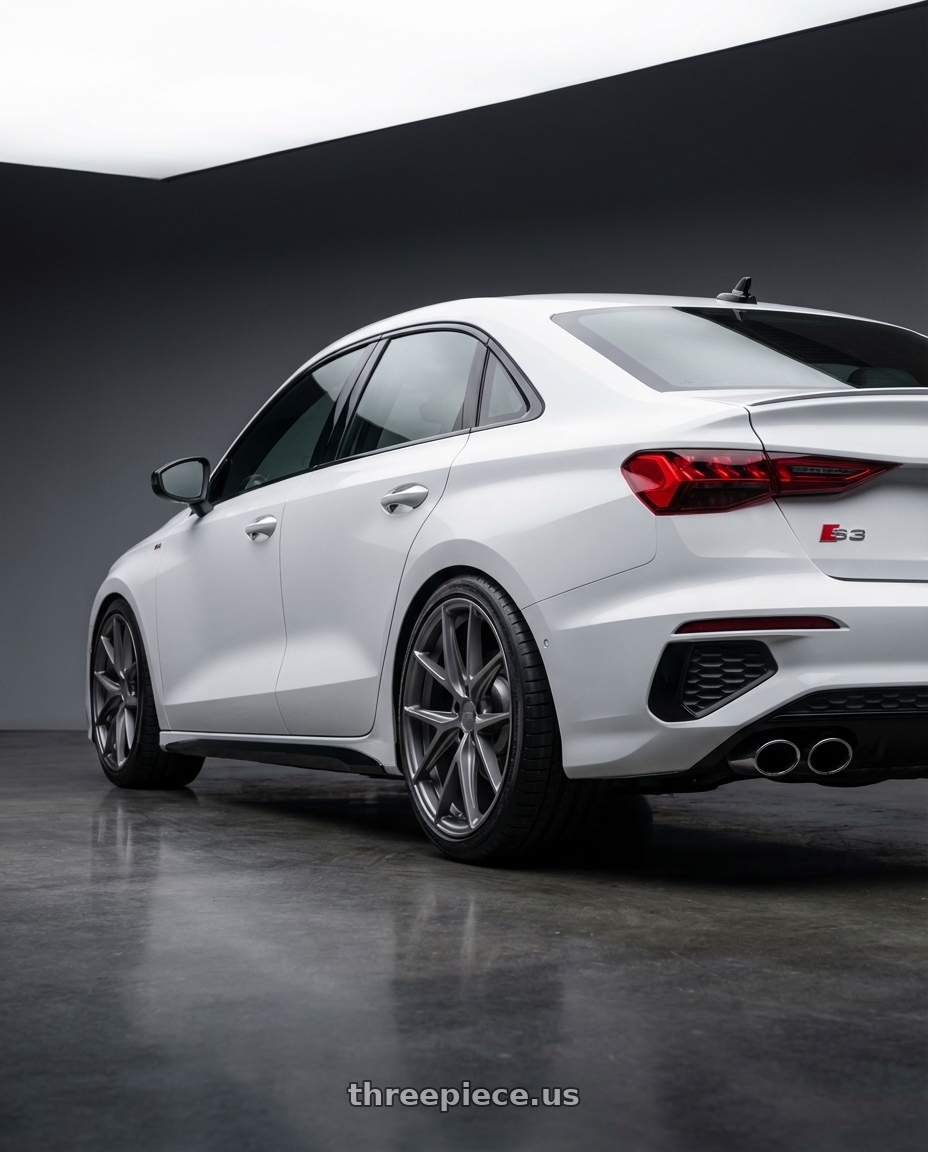 2024 Audi S3 8Y with Niche 1PC M116 MISANO 5X112 19X9.5 +50 MATTE GUN METAL wheels rear three quarter view square tires