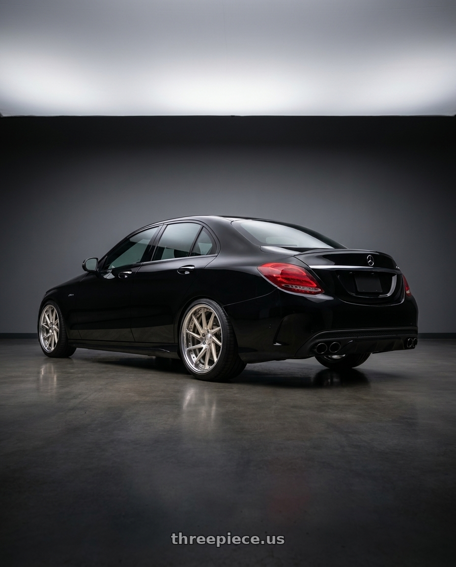 2018 mercedes benz c43 amg with Work Gnosis Cvs 5x112 19x8.5+38 W Disk Buff Finish wheels rear three quarter view square tires