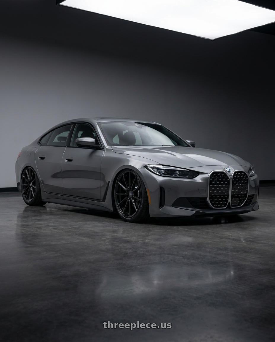 2023 BMW 430i with Avant Garde KRAFT 5x112 19x8.5 +30 Gloss Black wheels front three quarter view stanced stance