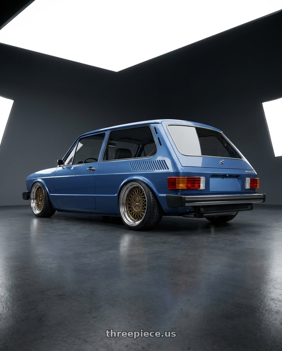 Vw brasilia 1974 with Klutch SL1 4x100 15x8.5 +17 Bronze Machined Lip wheels rear three quarter view slight stretch tires