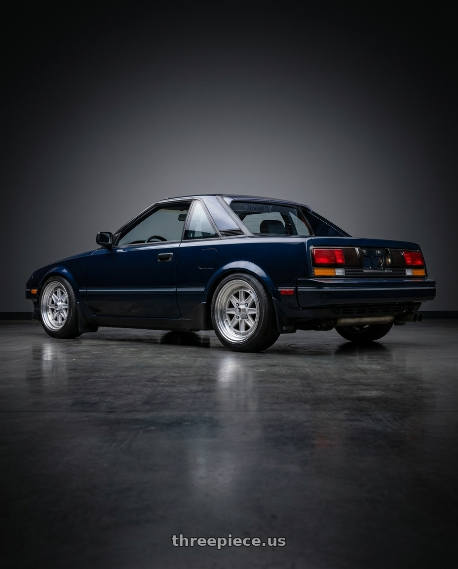 1987 toyota mr2 with Speed Star Mk-III 4x100 15X7+26  Silver wheels rear three quarter view square tires