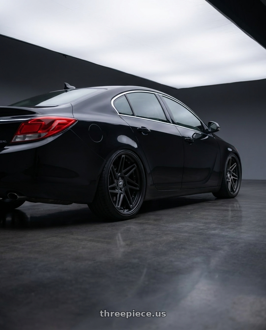 2013 buick regal premium, black onyx with Work Zeast st3 5x120 20x8.5+38 R Disk Matte Black wheels rear three quarter view square tires