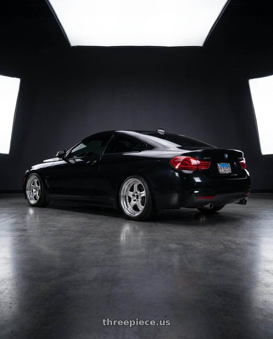 2020 BMW 440i XDRIVE  with Work Meister S1 3P 5x120 19x8+24 T Disk Bright Buff Finish wheels rear three quarter view square tires