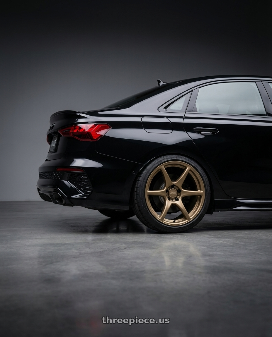 2022 Audi RS3 8Y with Kansei K11B Tandem 5X112 19x9.5 22 Bronze wheels rear three quarter view square tires