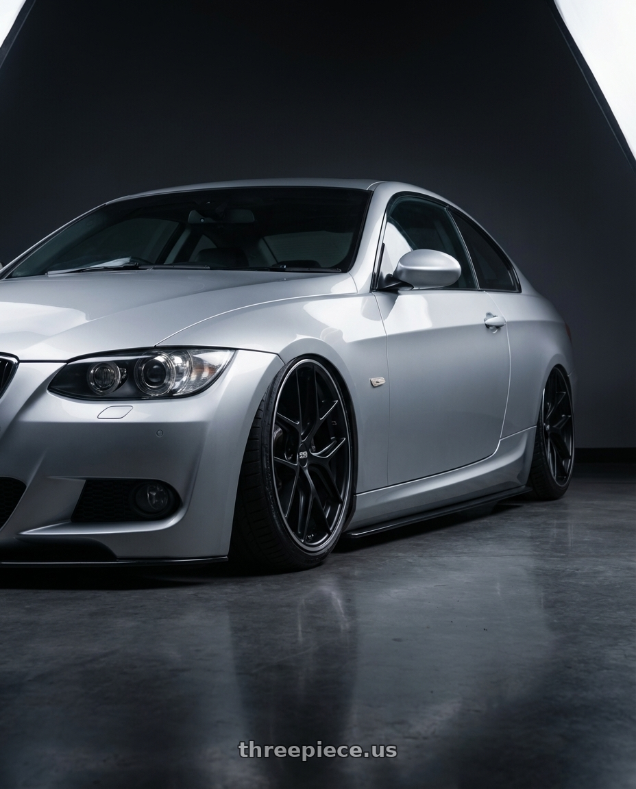2012 BMW 3 Series E92 with BBS CC-R 5x120 19x9.5+40 Satin Black wheels front three quarter view stanced stance