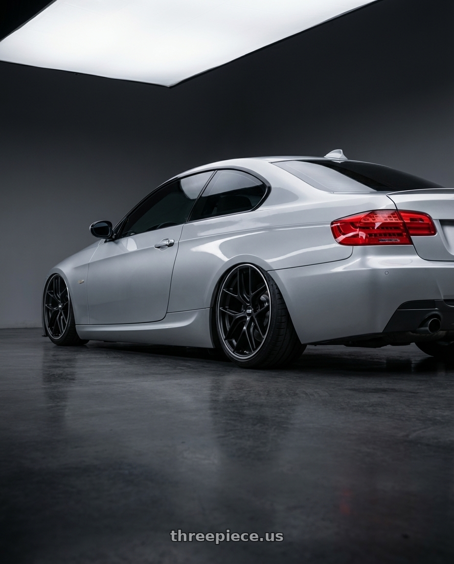 2012 BMW 3 Series E92 with BBS CC-R 5x120 19x9.5+40 Satin Black wheels rear three quarter view slight stretch tires