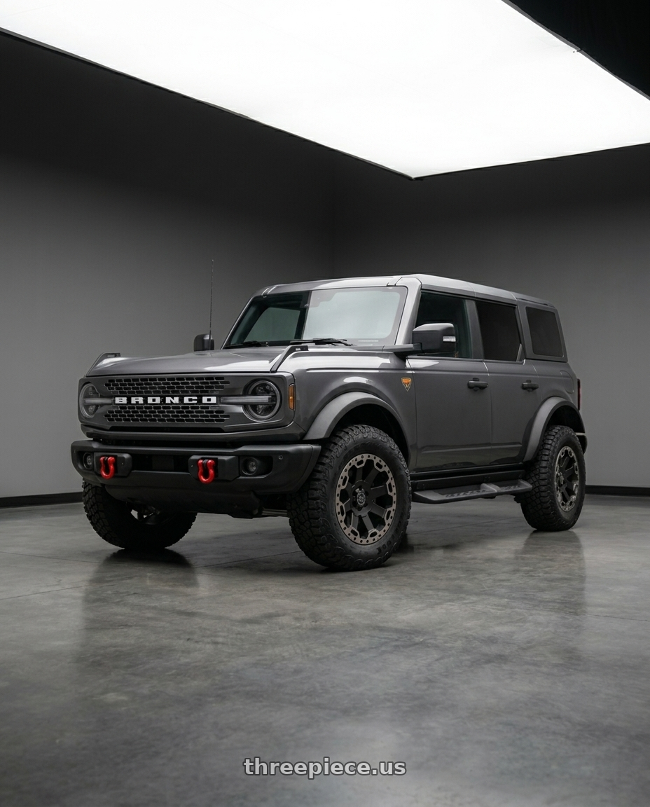 2023 Ford Bronco Badlands with Black Rhino WARLORD 6X139.7 17X9 +12 MATTE BLACK W/ MACHINED DARK TINT wheels