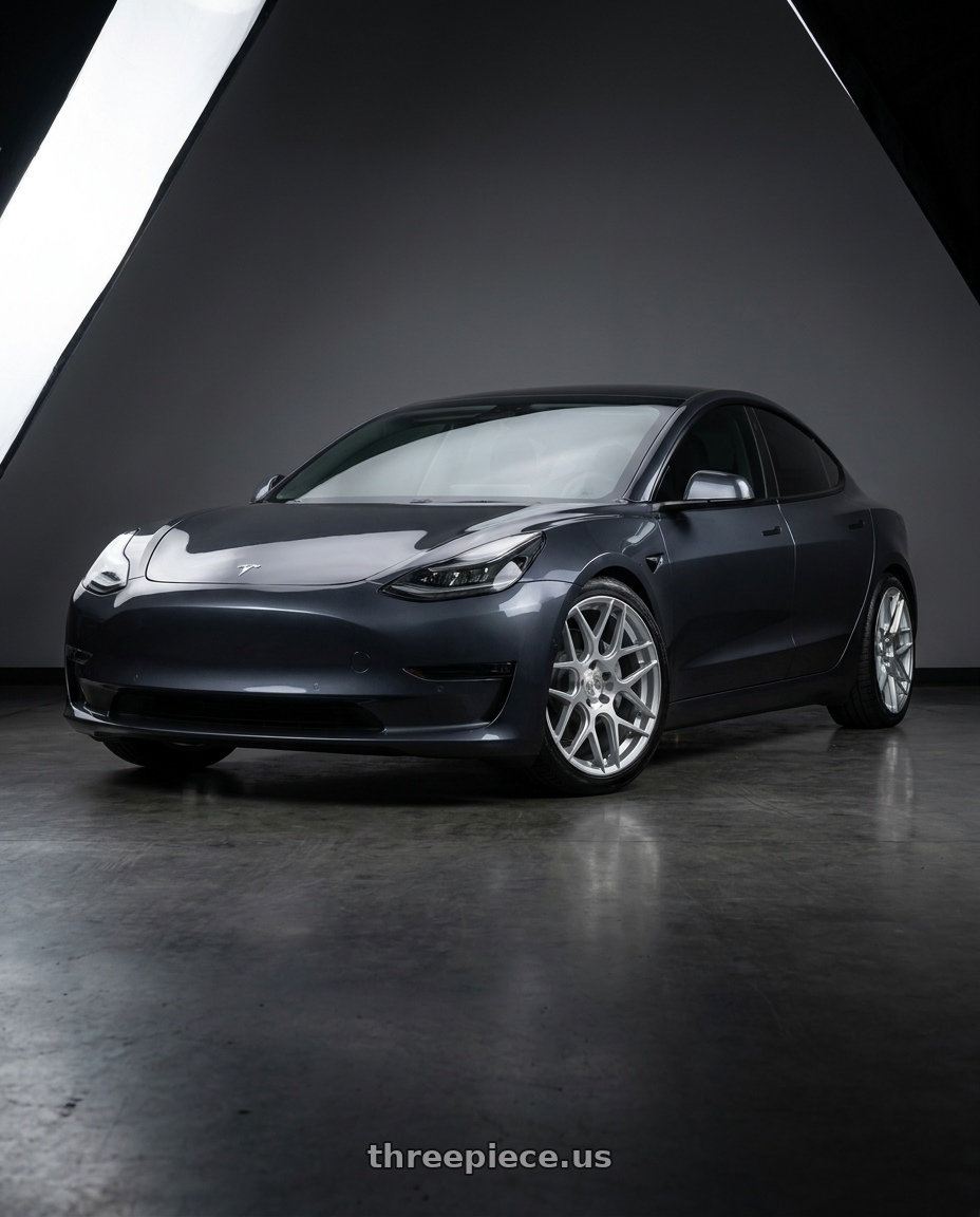 2023 tesla model 3 with Aodhan AFF2 5x114.3 19x8.5+35 Gloss Silver Machined Face wheels