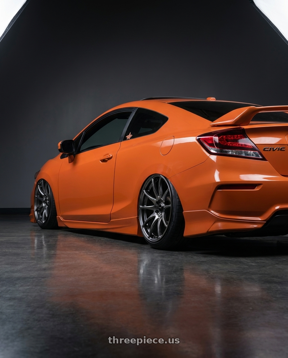 2015 civic si with Vors TR4 5x108 20x9.5  +35 Hyper Black wheels rear three quarter view slight stretch tires