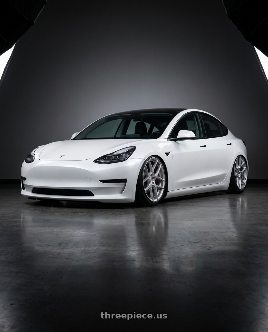 2023 Tesla Model 3 with Aodhan AFF2 5x114.3 19x8.5+35 Gloss Silver Machined Face wheels