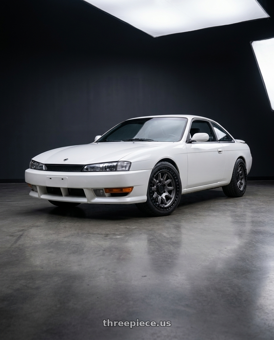 Nissan 240sx 1999 with Black Rhino CALICO 5X127 17X8.5 +34 MATTE GUNMETAL W/ MATTE BLACK LIP wheels
