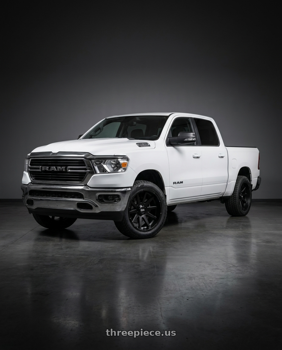 2021 Ram 1500 Laramie fitted with Ion Type 143 6x139.7 20x10-19 Matte Black $315 wheels