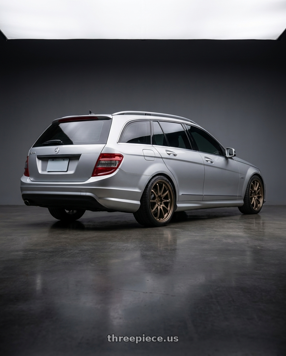 2010 BENZ S204  with Volk Racing CE28N-PLUS 5x114.3 18x10.5 +15 SHINING BRONZE METAL wheels rear three quarter view square tires