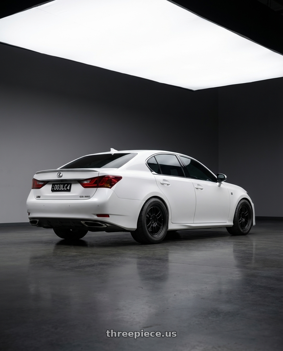 2015 Lexus GS 350 F Sport with Enkei RPF1 5x114.3 18x9.5+15 Black wheels rear three quarter view meaty tires