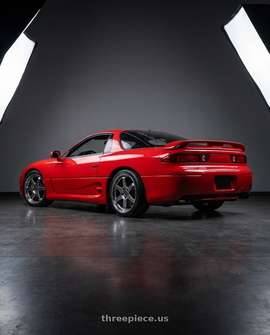1993 Mitsubishi 3000gt vr4 with Vors TR37 5x114.3 18x8.5  +35 Hyper Black wheels rear three quarter view square tires