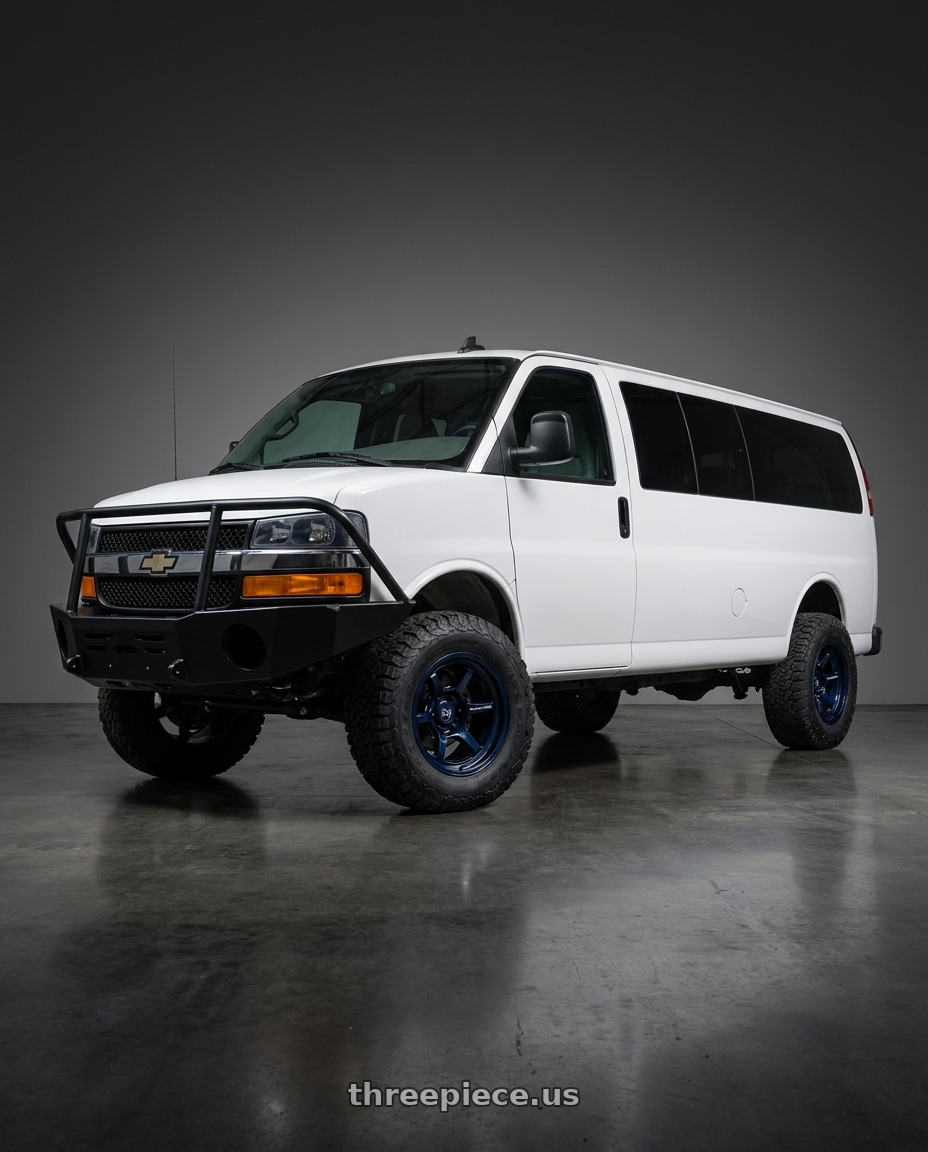 2018 Chevy express  with Black Rhino SHOGUN 6X139.7 17X9 -38 GLOSS MIDNIGHT BLUE wheels