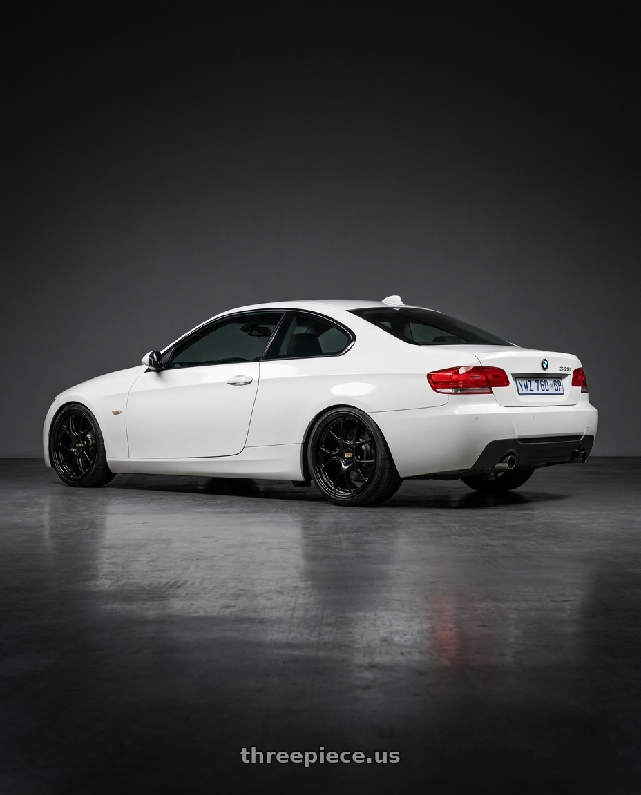 2009 BMW e92 335i with BBS LM-R 5x120 19x9.5+25 Diamond Black wheels rear three quarter view square tires