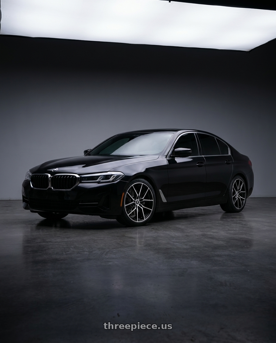 2021 bmw 530 with Kraze Evolve 196 5x112 20x9+35 Black W/Machined Face wheels