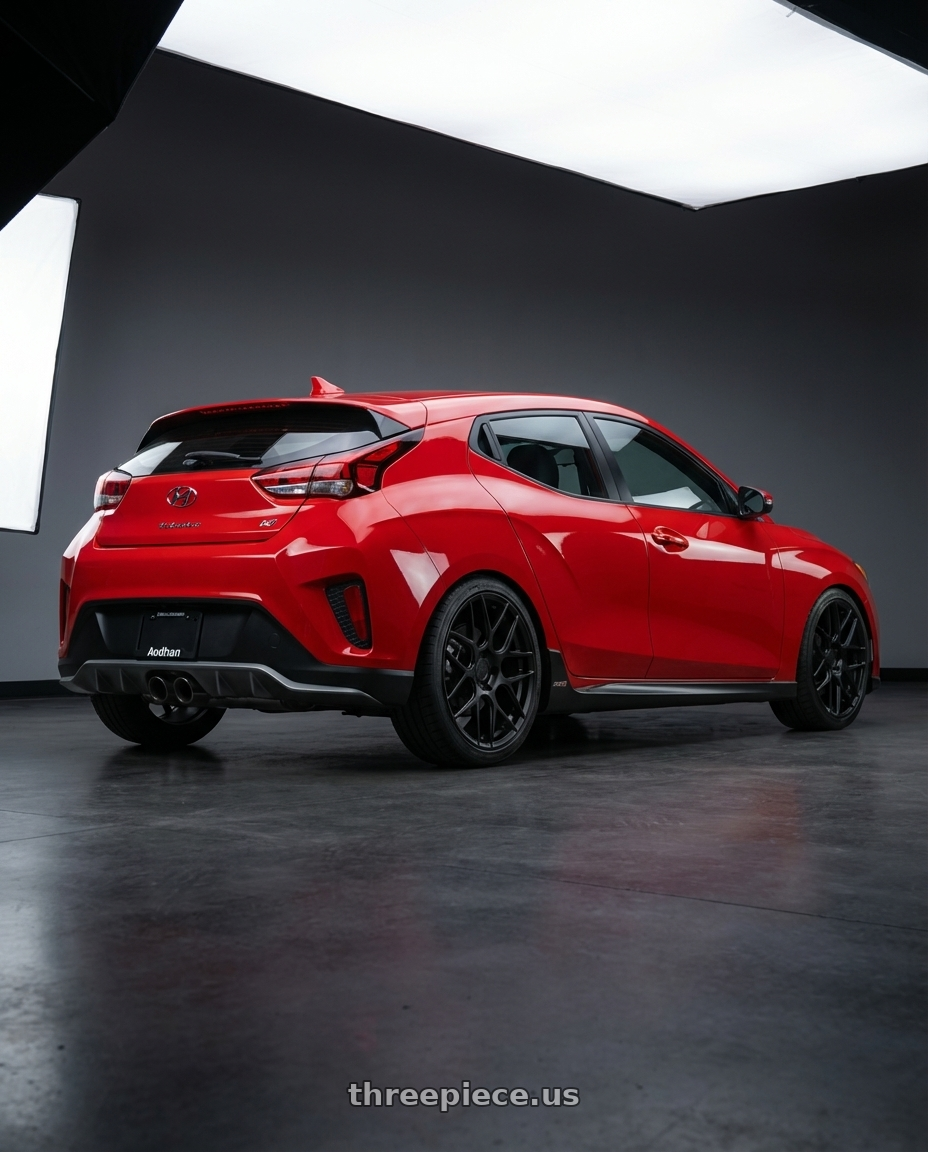 2022 Hyundai Veloster N with Aodhan AFF2 5x114.3 19x8.5+35 Matte Black wheels rear three quarter view square tires
