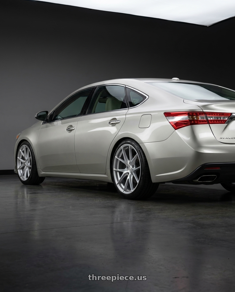 2013 toyota avalon with Aodhan AFF7 5x114.3 19x9.5+35 Gloss Silver Machined Face wheels rear three quarter view slight stretch tires