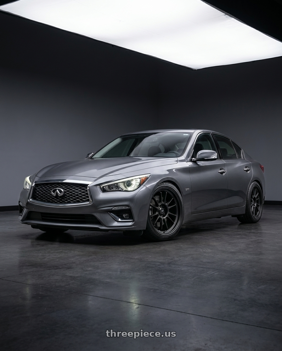 2021 Infiniti Q50 Red Sport with Konig Hypergram 5X114.3 19x9.5+35 Matte Black Flow Formed wheels