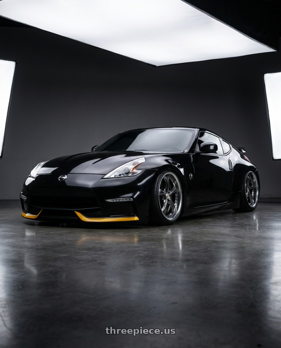 2009 nissan 370z with Work Wheels VS-KF 5X114.3 19x9.5+27 Brilliant Silver Black O Disk FULL REVERSE wheels