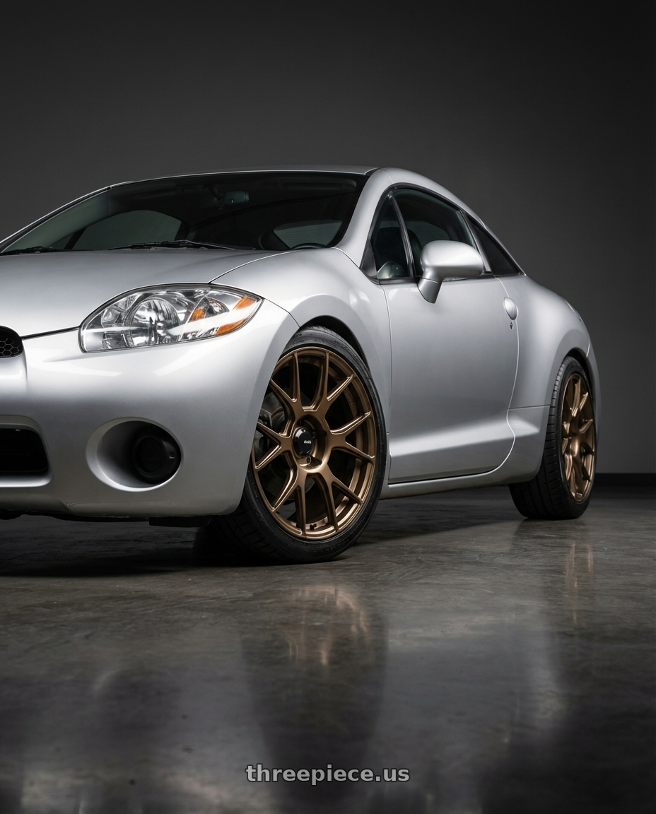 2010 Mitsubishi Eclipse with Konig Ampliform 5x114.3 18x10+20 Gloss Bronze wheels front three quarter view lowered stance
