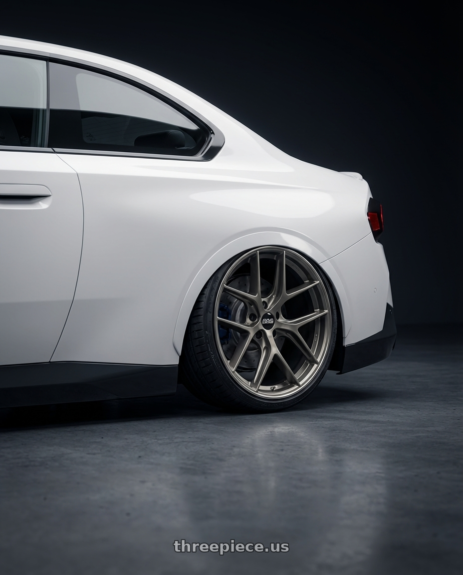 2024 BMW 2 Series G42 with BBS CC-R 5x112 19x9.5+46 Satin Platinum wheels rear three quarter view slight stretch tires