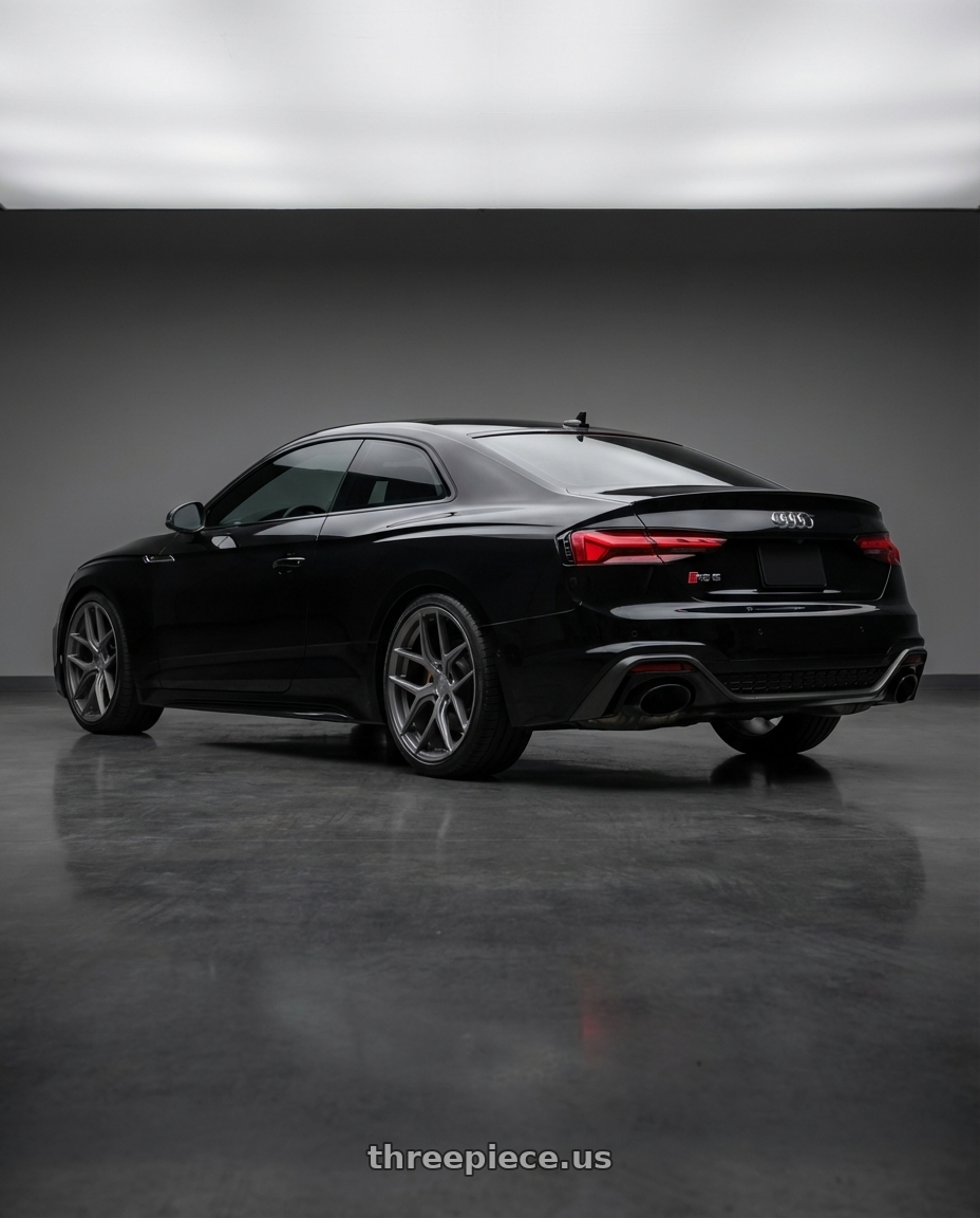 2022 Audi RS5 with Aodhan AFF2 5x112 20x10.5+35 Matte Gray wheels rear three quarter view square tires