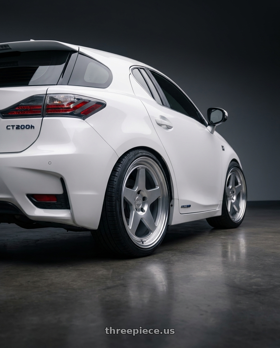 2015 Lexus CT200h F Sport with Kansei K12H KNP 5X100 18x8.5 35 Hyper Silver wheels rear three quarter view square tires