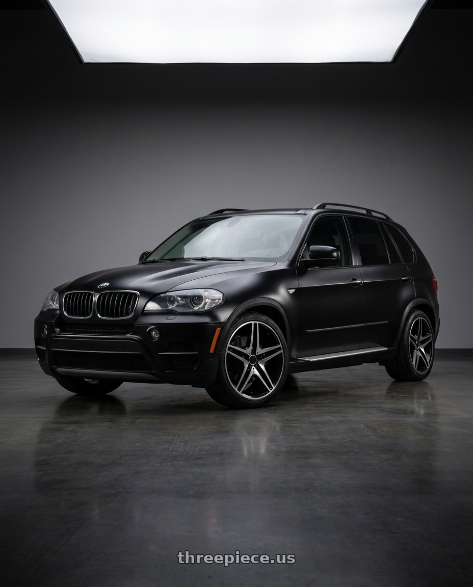 2010 BMW x5, satin black with REPLICA WHEELS R5055 5x112 20x9.5+35 BLACK / MACHINED wheels