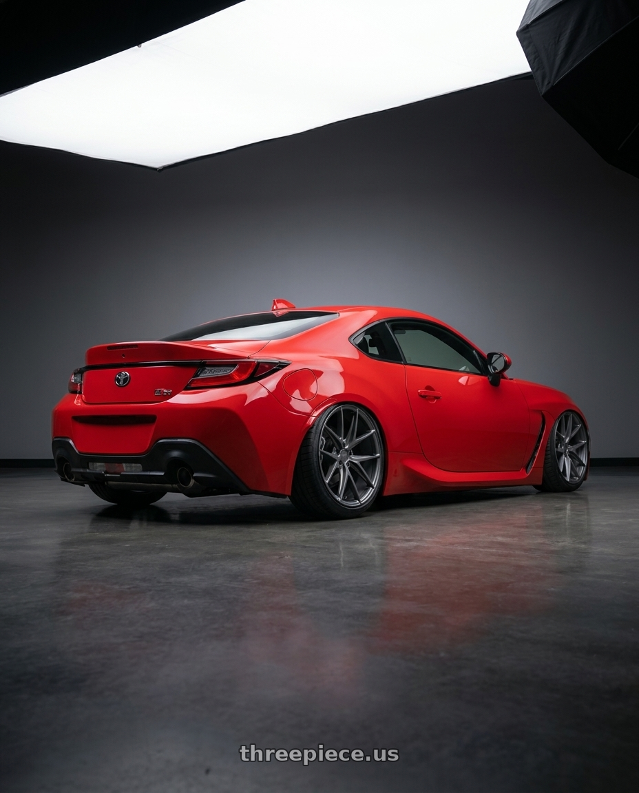2024 Toyota GR86 with Niche 1PC M116 MISANO 5X114.3 18X8 +40 MATTE GUN METAL wheels rear three quarter view slight stretch tires