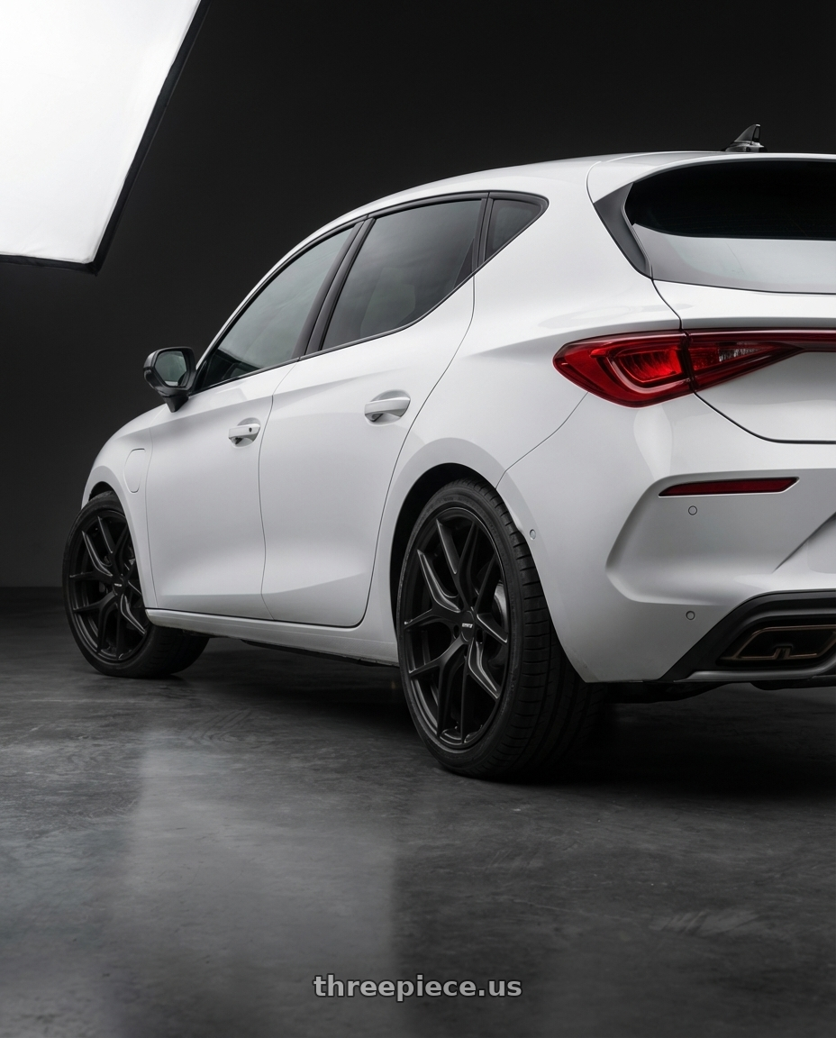 2022 cupra leon with Drifz 315SB 5X108 18x9 +38 Satin Black wheels rear three quarter view square tires