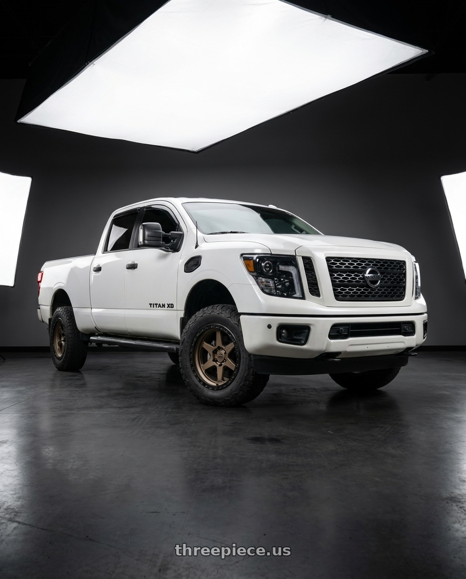 2018 Nissan Titan XD with LOCK OFFROAD OLYMPUS 6x135 20x9 +0 Matte Desert Bronze W Matte Black Ring wheels