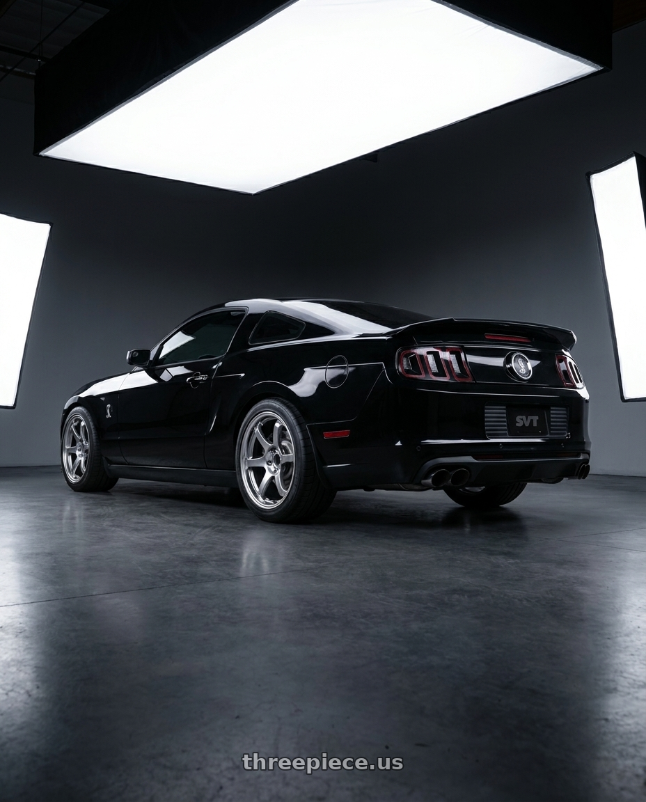 2011 GT500 SVT Performance Package Black with Ssr Reiner Type 6S 5x114.3 19X9.5 45 Hyper Disk Titan Silver wheels rear three quarter view square tires