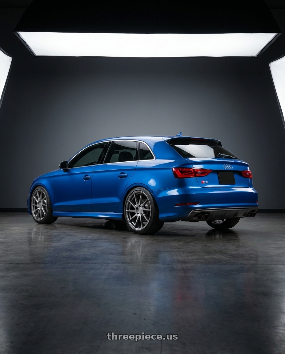2019 Audi S3 8V with Aodhan AH09 5x112 18x8.5 +35 Hyper Black wheels rear three quarter view square tires