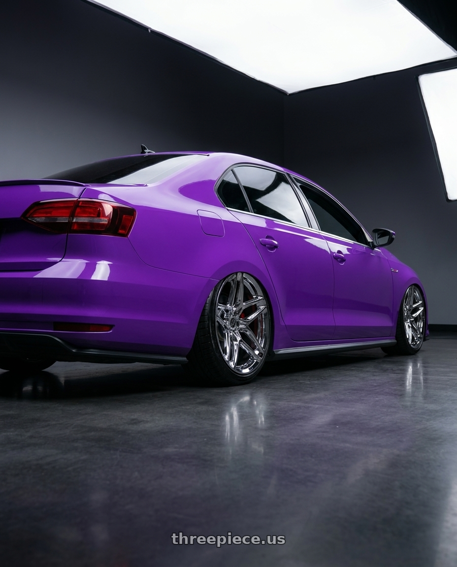 2016 Volkswagen Jetta gli with Heritage Wheel EBISU MonoC 5x112 18x8.5+35 Chrome wheels rear three quarter view slight stretch tires