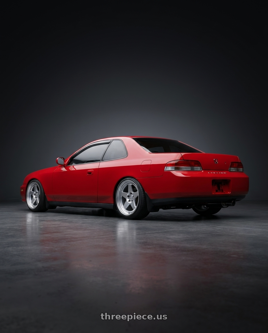 1999 Honda prelude with Kansei K12H KNP 5x114.3 17x9 35 Hyper Silver wheels rear three quarter view slight stretch tires