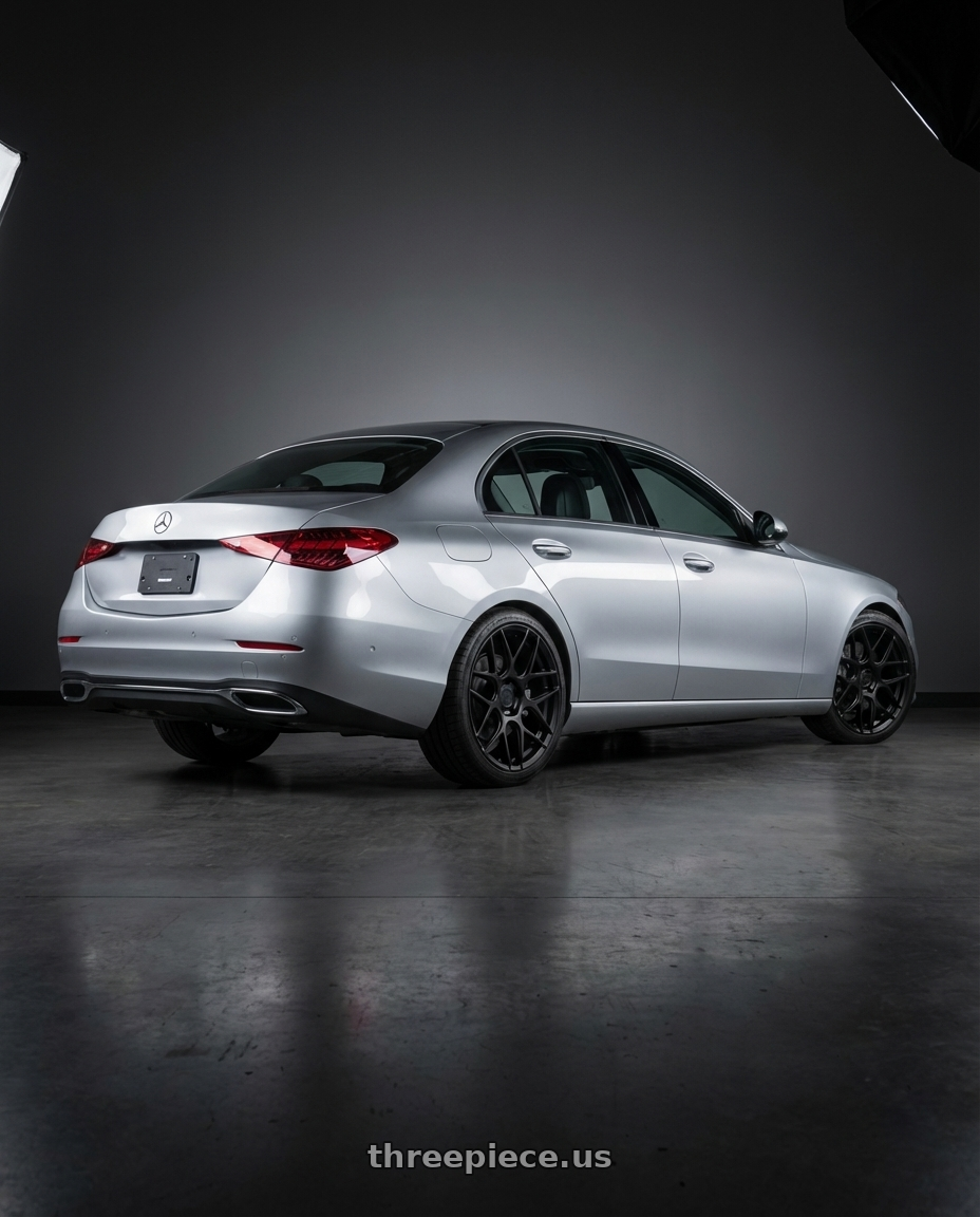 2022 Mercedes-Benz C-Class W206 with Aodhan AFF2 5x112 19x9.5+35 Matte Black wheels rear three quarter view square tires