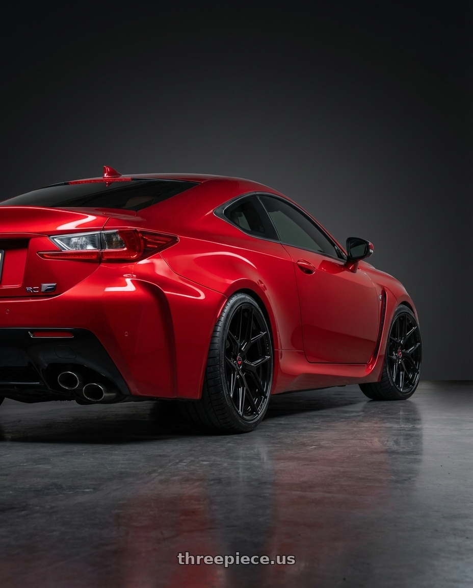 2018 Lexus RC F with Vossen HF-5 19x8.5 / 5x114.3 / ET32 / Flat Face / 73.1 - Gloss Black Wheel - HF5-9N60 wheels rear three quarter view square tires