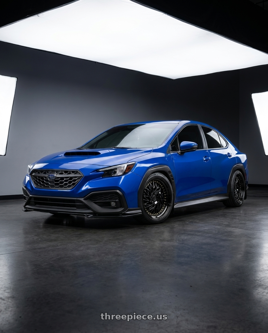 2023 Subaru WRX with Aodhan DS03 5x114.3 18x9.5 +30 Black Vacuum w/ Gold Rivets wheels
