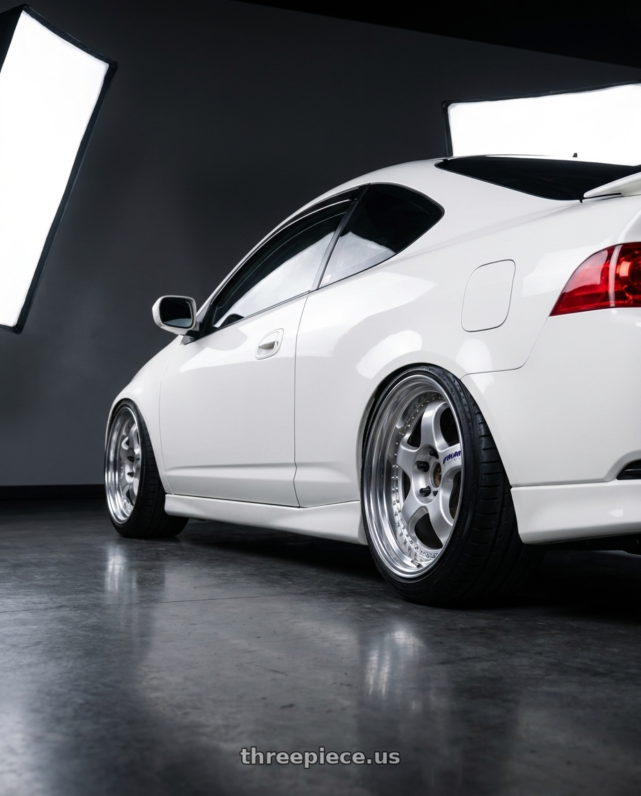 2005 Honda Integra Type R with Work Meister S1 3P 5x114.3 17x9+10 W Disk Silver wheels rear three quarter view slight stretch tires