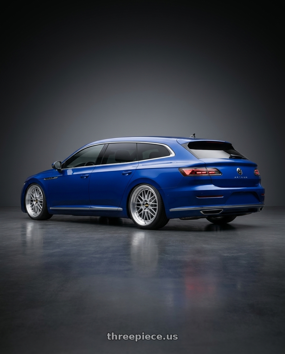 2023 VW Arteon shooting brake with BBS LM 5x112 19x8.5+32 Diamond Silver wheels rear three quarter view square tires